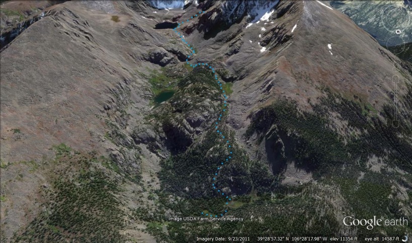 Google Earth image showing the route we took back without the mistake.  Hopefully some can find it useful.